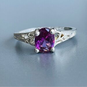 Lab Amethyst Filigree Sterling Silver Ring